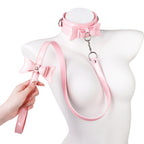 Pink Bow Collar & Glossy Leather Eye Mask Set – Adjustable PU Leather Choker with Bow Blindfold Accessory Set