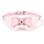 Pink Bow Collar & Glossy Leather Eye Mask Set – Adjustable PU Leather Choker with Bow Blindfold Accessory Set