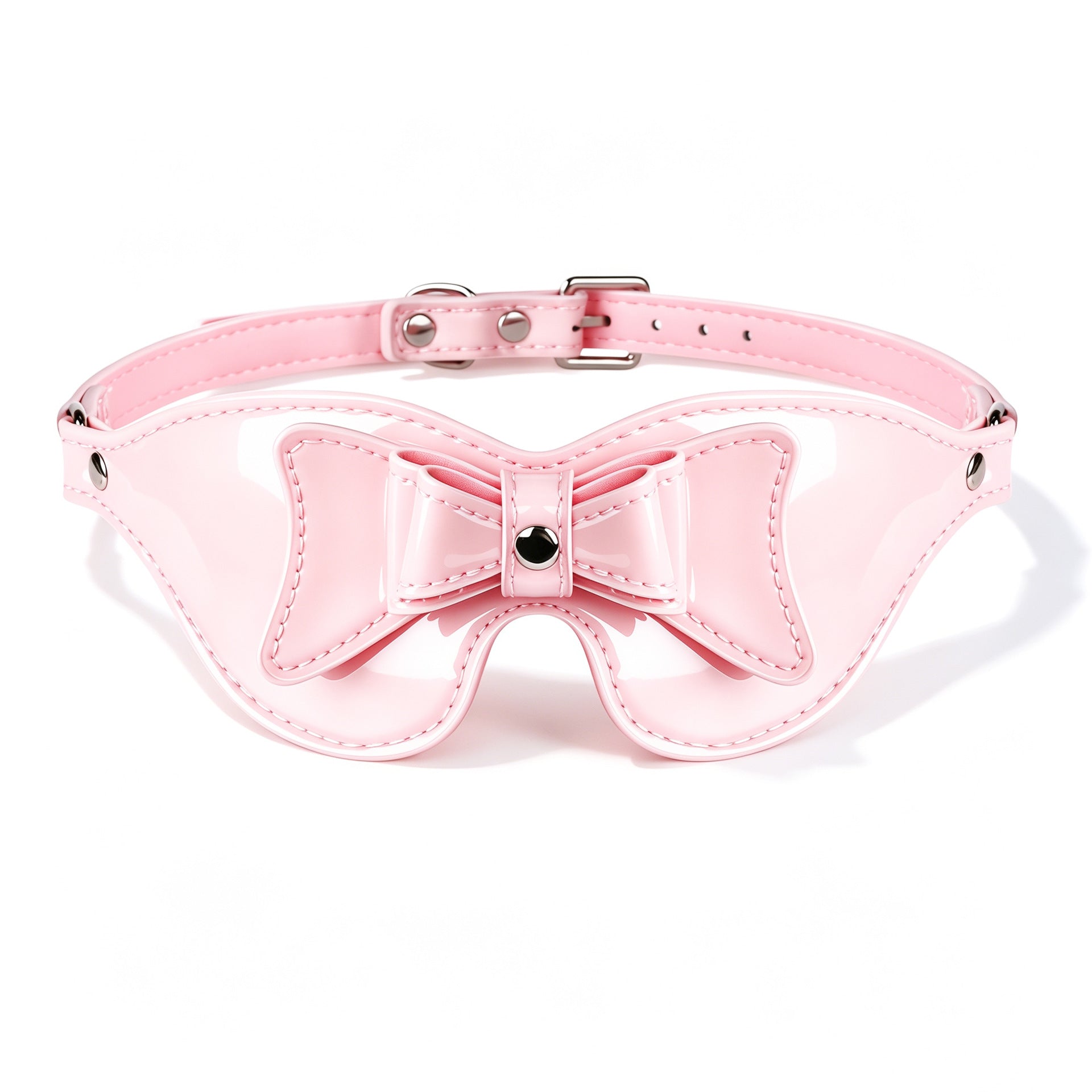 Pink Bow Collar & Glossy Leather Eye Mask Set – Adjustable PU Leather Choker with Bow Blindfold Accessory Set