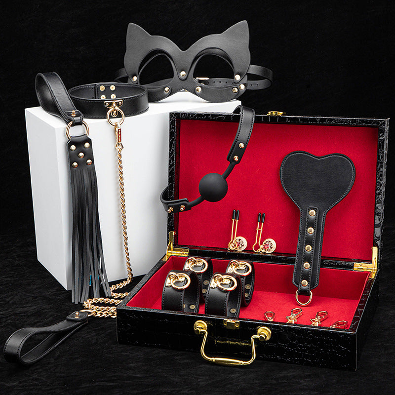 Luxury Black & Red Bondage Kit – 8PCS Leather BDSM Set with Storage Case