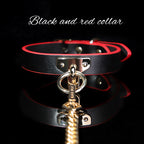 Dark Desire Collar & Blindfold Set – Black/Red Leather Chain Harness Accessories