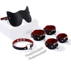 PU Leather Roleplay Accessories Set 4PCS – Blindfold Wrist Cuffs Ankle Cuffs Collar Costume Kit