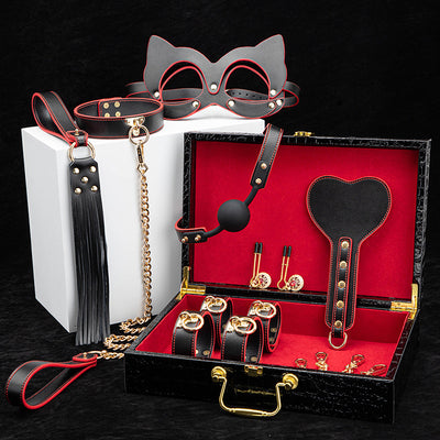 Luxury Black & Red Bondage Kit – 8PCS Leather BDSM Set with Storage Case