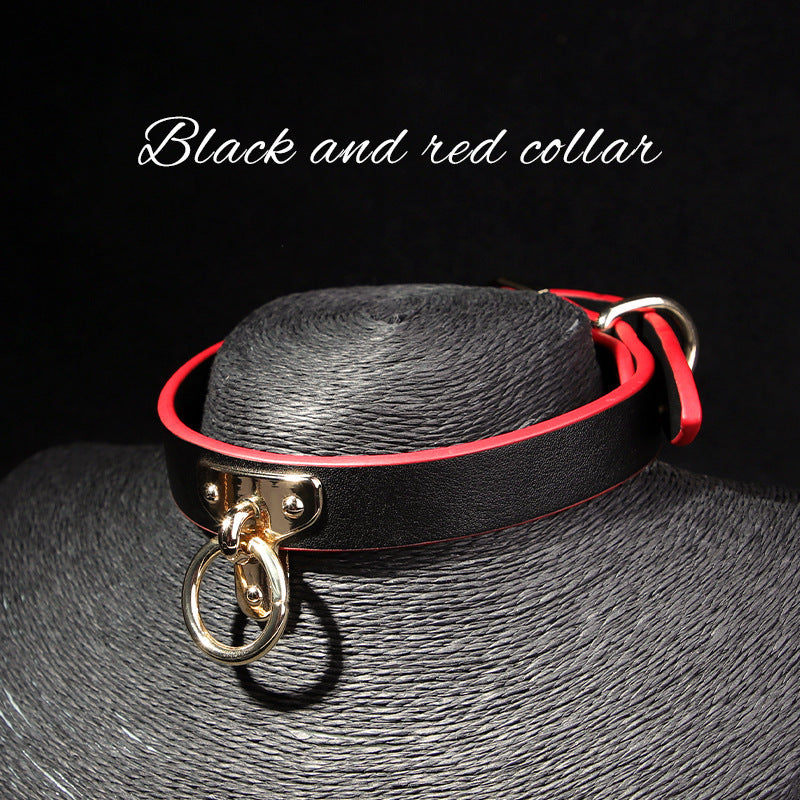 Dark Desire Collar & Blindfold Set – Black/Red Leather Chain Harness Accessories