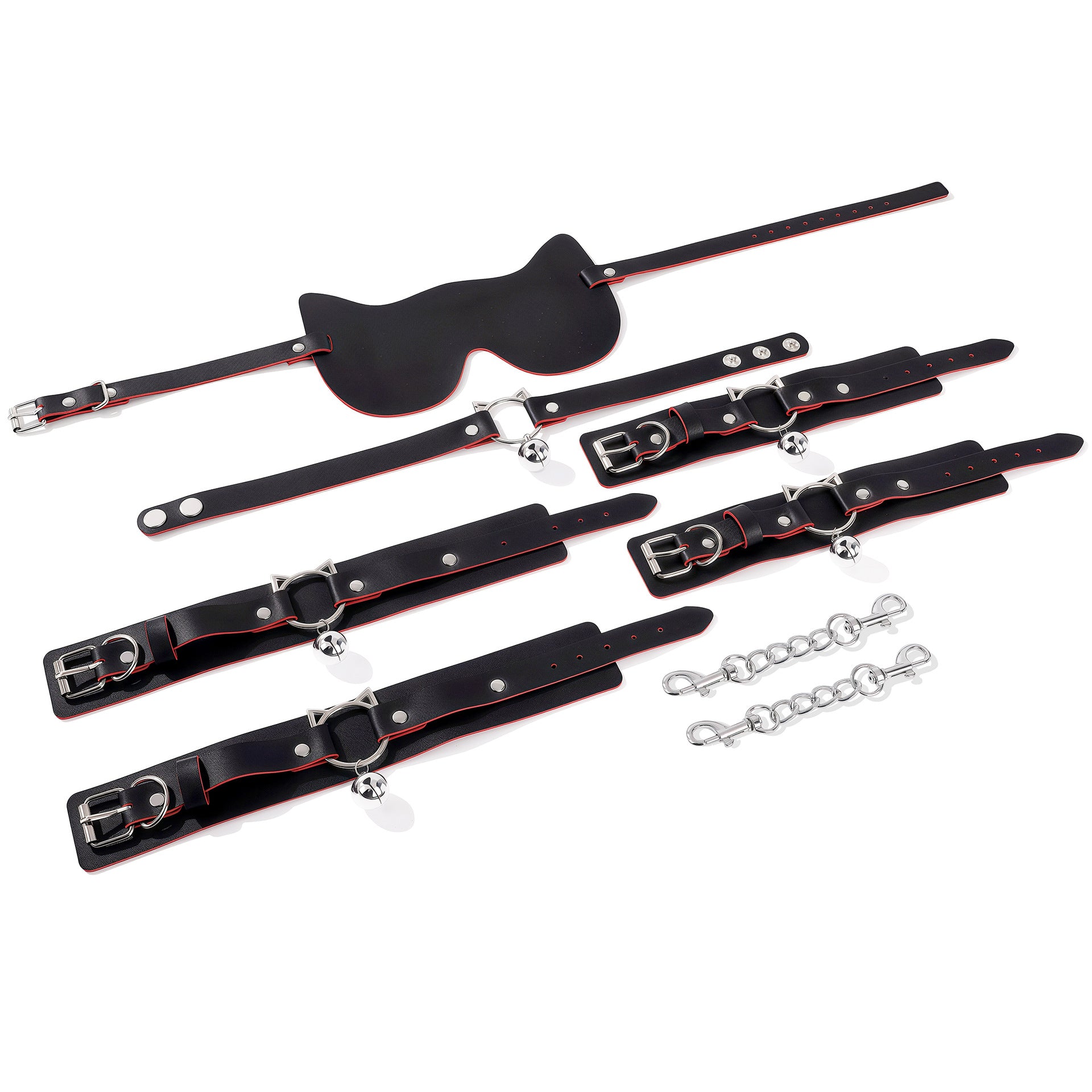PU Leather Roleplay Accessories Set 4PCS – Blindfold Wrist Cuffs Ankle Cuffs Collar Costume Kit