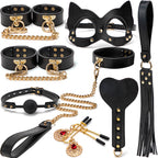 Luxury Black & Red Bondage Kit – 8PCS Leather BDSM Set with Storage Case