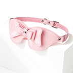 Pink Bow Collar & Glossy Leather Eye Mask Set – Adjustable PU Leather Choker with Bow Blindfold Accessory Set