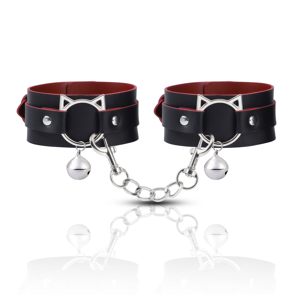 PU Leather Roleplay Accessories Set 4PCS – Blindfold Wrist Cuffs Ankle Cuffs Collar Costume Kit