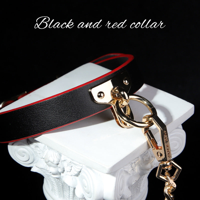 Dark Desire Collar & Blindfold Set – Black/Red Leather Chain Harness Accessories