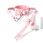 Pink Bow Collar & Glossy Leather Eye Mask Set – Adjustable PU Leather Choker with Bow Blindfold Accessory Set