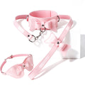 Pink Bow Collar & Glossy Leather Eye Mask Set – Adjustable PU Leather Choker with Bow Blindfold Accessory Set