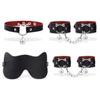 PU Leather Roleplay Accessories Set 4PCS – Blindfold Wrist Cuffs Ankle Cuffs Collar Costume Kit