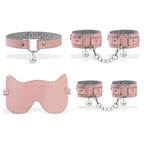 PU Leather Roleplay Accessories Set 4PCS – Blindfold Wrist Cuffs Ankle Cuffs Collar Costume Kit